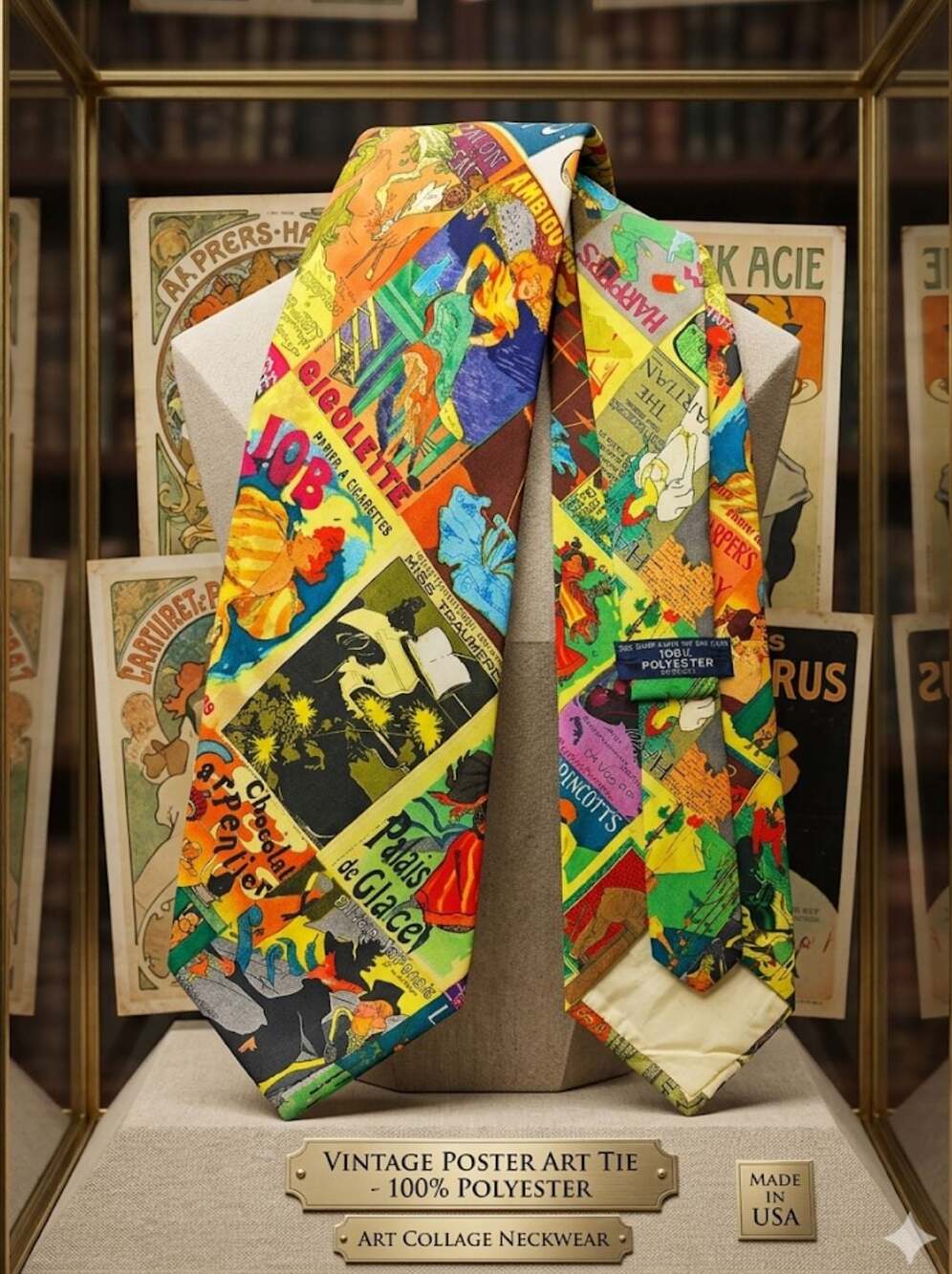 Wembley Vintage Silk Clip-On Tie Tan Geometric Pattern